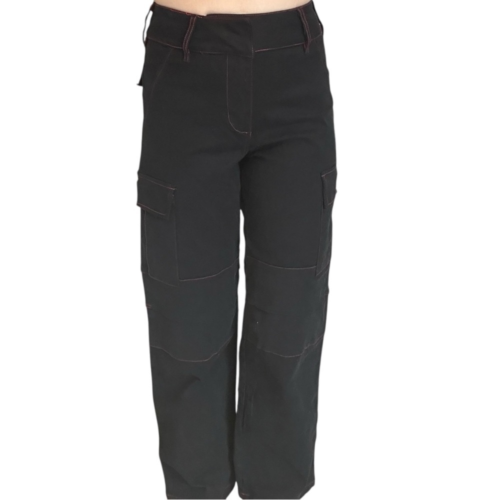 I AM GIA Cargo Pants Jeans Black Red Pockets Streetwear Punk Baggy Size Small